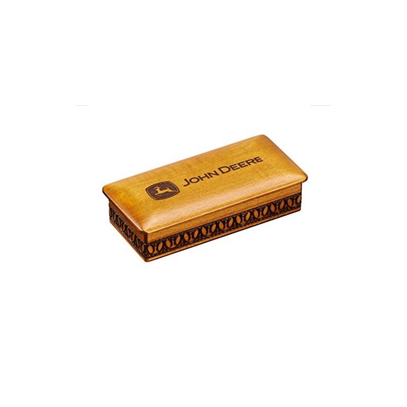 John Deere Wooden Box with Hinged Lid, Engraved Logo -