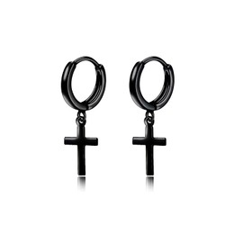 Women's and Men's Sterling Silver Black Hoop Earrings Silver Cross Earrings and Stars Hoop Earrings for Women Girls Men Young Women Teenage Girls Child, Silver