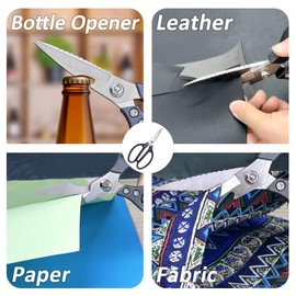 Stainless Steel Scissors Heavy Duty, Stainless Non Slip Stainless Steel Scissors, All-Purpose Stainless Steel Scissors for Paper, Cardboard, Leather, plastic straw, Fabric (8.5 Inch(Multifunctional))