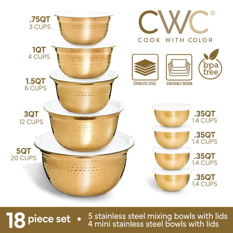 COOK WITH COLOR 18 Piece Mixing Bowls Set with Airtight