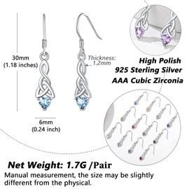 Silvora Heart Stone Dangling Earrings for Friendship Eye-catching Endless Celtics Symbol Birthstone Jewellery Sterling Silver Gifts for March Birthday