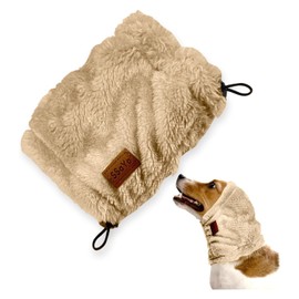 SSaYo Adjustable Dog Ear Muffs Noise Protection – Neck Ear Warmer Hoodie - Cats, Dogs Snood No Flap Ear Wrap Noise Canceling for Anxiety Relief, Thunderstorms, Fireworks, Pet Grooming (Brown, Medium)