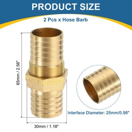 sourcing map 2Pcs 1" Hose Barb Fitting, Brass Hex Head Straight Union Hose Water Bulkhead Pipe Fitting for Water Fuel Air, Brass Tone