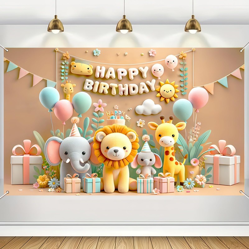 BlissYard Happy Birthday Banner 71x43 Inch for Jungle Safari Animal