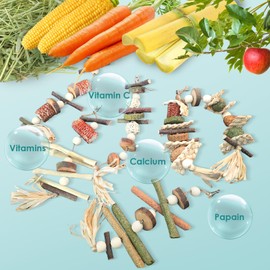 Tyotrbs 6PCS Bunny Chew Toys, Hamster Rabbit Cage Hanging Chew Toys, Natural Apple Wood Bunnies Treats, Improve Small Animal Teeth Health for Guinea Pig Chinchilla Ferret Rats Gerbil
