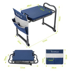 ikkle Garden Kneeler and Seat Gardening Stool Kneeler Folding Gardening Bench with Thicker Detachable Kneeling Pad and Tool Store Pouches (Blue)