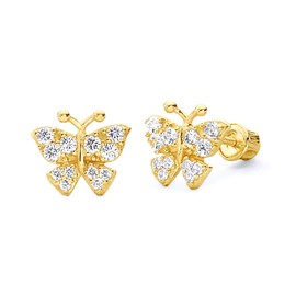 14k Yellow Gold Butterfly Stud Earrings with Screw Back