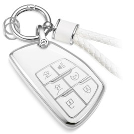 CTRINEWS for Buick Key Fob Cover with Metal Braided Rope Keychain, Upgraded Soft Case for Avenir Envision Encore Chevy Suburban Tahoe GMC Yukon Denali Sierra (6 Buttons) (Silver, B2)