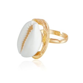 Shell Ring for Women Gold Cowrie Shell Ring Adjustable Boho Seashell Beach Rings for Women Summer Ocean Gifts (Gold B)