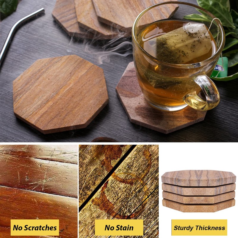 Marbco Sandstone Water Absorbent Hand Crafted Octagon Coasters for Drinks-