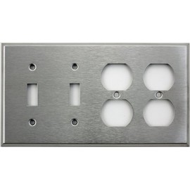 Brushed Satin Stainless Steel 4 Gang Wall Plate - 2 Toggle 2 Duplex Outlets