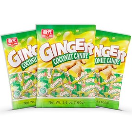 CHUN GUANG Ginger Coconut, Halal Hard Candy, Individually Wrapped, 5.6 oz. bag (Pack of 3, Ginger Coconut)