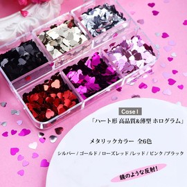 Nail Hologram Heart Square Star, 6 Colors x 2 Types, Various Size Mix Set, Sequins Mix, Glitter Nail Case, Nail Art, Self Nail Gel Nail