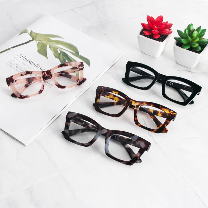 REAVEE 4 Pack Oprah Style Reading Glasses Blue Light Blocking