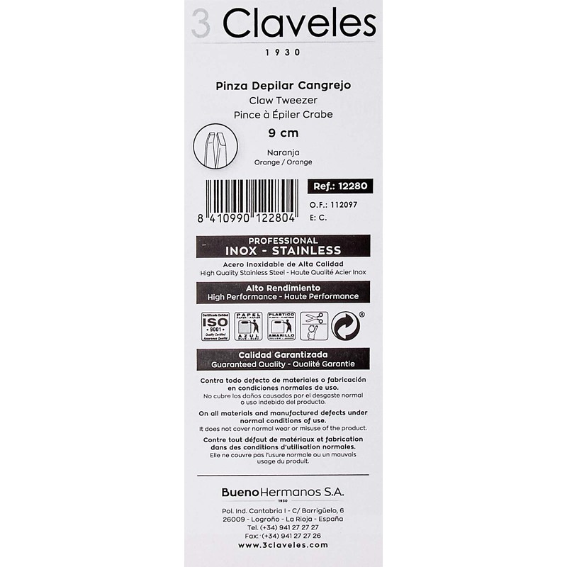 3 Claveles 12280 – Hair Removal Crab Claw Tip Tweezers