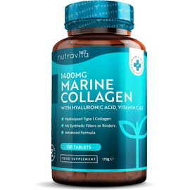 Marine Collagen Tablets 1400mg Enhanced with Hyaluronic Acid - Hydrolysed Supplements for Women and Men 120 (2 Month Supply) Vitamin C, E, Zinc Vit B2 Nutravita, Pack Of 1, 0.157 kg