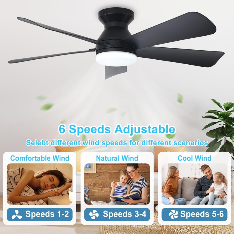 Depuley Modern Ceiling Fan with Light: 42-Inch Black Small Fans