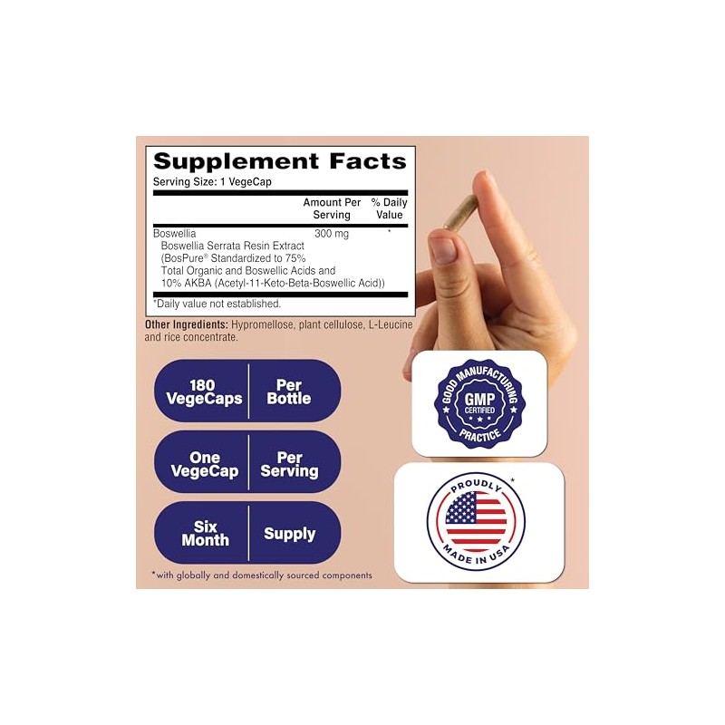 Health Thru Nutrition Boswellia Bospure Non-GMO 300Mg Vege-Capsules, 180 Count