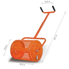 Heavy-Duty Compost Spreader for Lawn,Peat Moss Spreader,Fertilizer Spreader Roller with Adjustable Handle,Manure Spreaders for for Lawn Top Dressing,Seedling,Top Soil,Heavy Duty Metal Mesh Lawn Roller