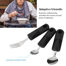 Asixxsix Adaptive Utensils for Elderly, Arthritis, Weak Hand Grip, 3Pcs Anti Shaking Weighted Utensils, Wide, Non Slip Handles, Stainless Steel Fork Spoons