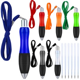 Zuimei 6 Pcs Wide Grip Pens with 6 Refills Big Fat Pens Weighted Lanyard Pens with Grip Wide Body Ballpoint Pens Black Ink for Adults Women Men Tremors