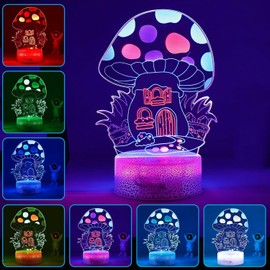 ONXE Mushroom 3D Night Light with Remote Control, 7-Colour Dimmable LED Touch Lamp for Children's Room Decor, Festival Birthday Gifts for Fans Adults Teens Boys Girls