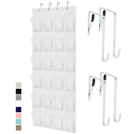 Gorilla Grip Over the Door Shoe Organizer, 24 Large Breathable Mesh Pockets, Space Saving Hanging Storage Holder, Closet Rack Hanger Holds Up to 40 lbs, Hangs on Closets for Shoes, Accessories, White