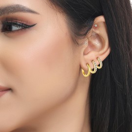 Gold Earrings for Women - Sterling Silver Gold Hoops Earrings Stainless Steel Flat Back Earrings - Hypoallergenic Earrings Set