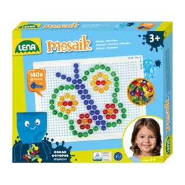 Lena 35621 Mosaic Plug-In Game Set, Mosaic with 140 Plugs Diameter 10 mm for Children from 3 Years, with Pegboard Approx. 21 x 16 cm and Organiser, Colourful