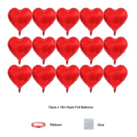 15Pcs Valentine's Day Love Balloons,18Inch Heart Foil Balloons Valentine Balloons for Birthday Party Wedding Engagement Party Baby Shower Decorations for Wedding Bridal (Red)