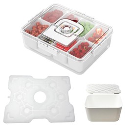nestery Portable Snackle Box Container with Ice Pack, 8 Compartments Snack Box with Fork & Spoon & Lid, for Outdoor Parties, Picinics, Keep Food Cold
