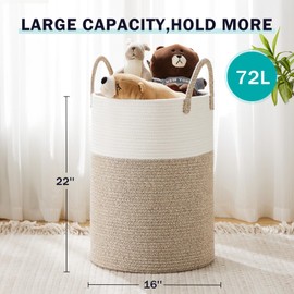 YOUDENOVA Cotton Rope Laundry Hamper Basket, 72L Tall Woven Collapsible Baskets for Blanket Organizing Clothes Hamper for Laundry Room Storage