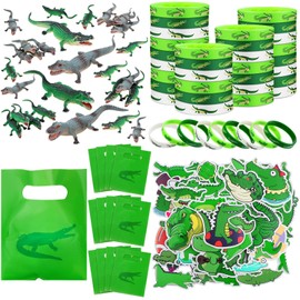 122 Pcs Reptile Party Supplies Crocodile Party Favors Crocodile Silicone Wristbands Alligator Stickers Alligator Toy Crocodile Plastic Gifts Bag Reptile Party Favors for Reptile Birthday Party Supplie