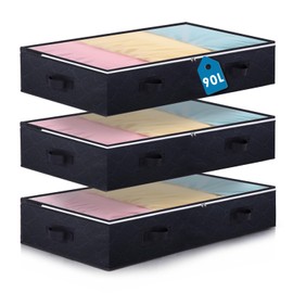 Boic 3 Packs 90L Under Bed Storage, Large Underbed Storage Bags With Lid, Foldable Under Bed StorageBag, Clothes Storage Bag With Handle For Toys Blankets Duvet Clothes Storage Solutions (Black)