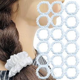 FunCosta 18PCS Solid Colors Fancy Mini Skinny Scrunchies Hair Ties Ropes Soft Satin Scrunchy Fashion Hair Elastics Bands Cute Ponytail Holder Chic Hair Accessories Women Girls No Hurt Hair (White B)