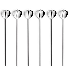 Beckmann & Rommerskirchen VISTA Straw Spoon Set, 6 Pieces, Stainless Steel Straws, Cocktail Straws, Dishwasher Safe, Straw Spoon, Spoon with Straw