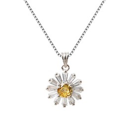 925 Sterling Silver Tiny Daisy Flower Pendant Necklace for Women, 1mm Box Chain