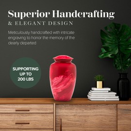 Eternal Harmony Cremation Urns for Human Ashes Adult Female & Male - Elegant Cremation Urns for Burial with Velvet Bag, Handcrafted Funeral Urns for Adult Ashes Men & Women - Red Milo, Large