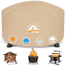 Zettum Fire Pit Cover Round 36 Inch - Outdoor Firepit Cover Waterproof & Heavy Duty, 600D Patio Fire Table Cover Gas Fire Pit Accessories Fade & Weather Resistant - 36 x 36 x 20 Inch