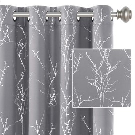 H.VERSAILTEX Blackout Curtains for Bedroom Foil Print Twig Tree Branch Thermal Insulated Grommet Curtain Drapes Light Blocking Thick Soft Window Curtains for Living 52 x 84 Inch, 2 Panels, Grey