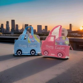 Unbranded 2 x Felt Truck-Shaped Easter Basket  with Handles (size 9 In)  Color: Blue+ Pink