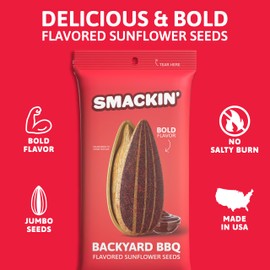 SMACKIN' Sunflower Seeds, Roasted Jumbo Small-Batch, American Made - Backyard BBQ. 1.5oz bags (6 Pack)