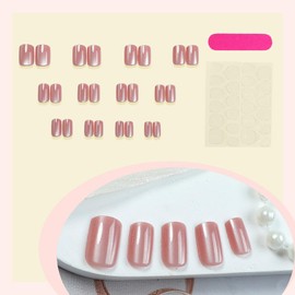 Short Press On Nails Square Fake Nails Glitter Glue On Nails Press Ons Ultra Transparent Nude Color False Nails Glossy Reusable Artificial Full Cover Stick On Nails For Women Girls