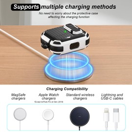 R-fun Compatible with AirPods Pro 2nd/1st Generation Case (2024/2023/2022/2019) with Cleaner Kit, Full Drop Protection Armor Case Cover with Lock for AirPods Pro with Keychain, Black/White