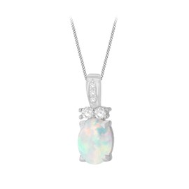 Tuscany Silver Women's Sterling Silver Rhodium Plated Synthetic Opal and White CZ Necklace/Earrings/Bracelet, Oval tapered shoulder