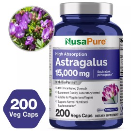 NusaPure Astragalus 15,000mg Per Caps 200 Veggie Capsules (Vegetarian)