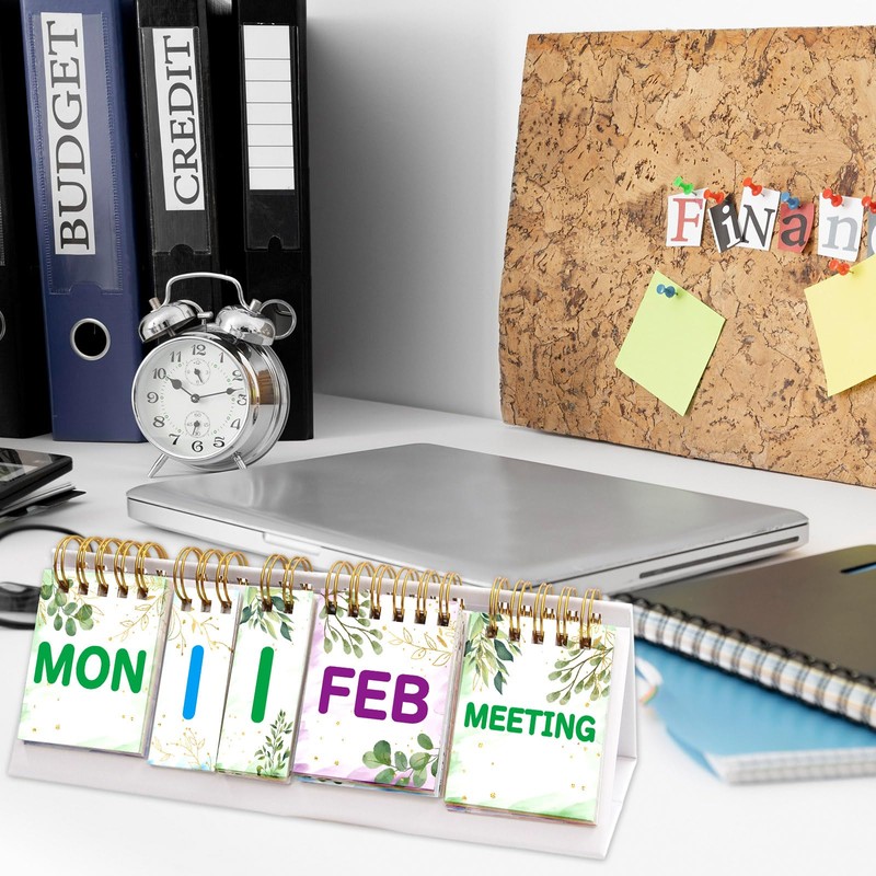 Perpetual Calendar Flip Desktop Boho Calendar with Day Date Month