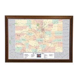 Colorado Push Pin Travel Map with Brown Frame and Pins - 27.5 inches x 39.5 inches