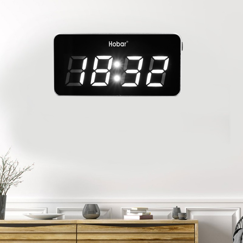 Desk Clock Glass Mirror Luminous Function LED Display Perpetual Calendar