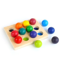 Rainbow Wooden Balls with Tray Wooden Sorting and Matching Game Toys Educational Learning Toy for Kids